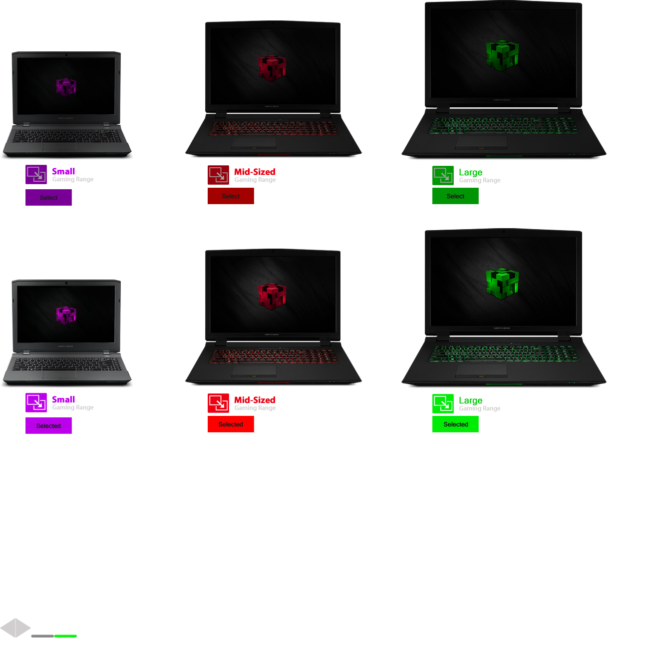 Select a size to get an overview of the gaming models